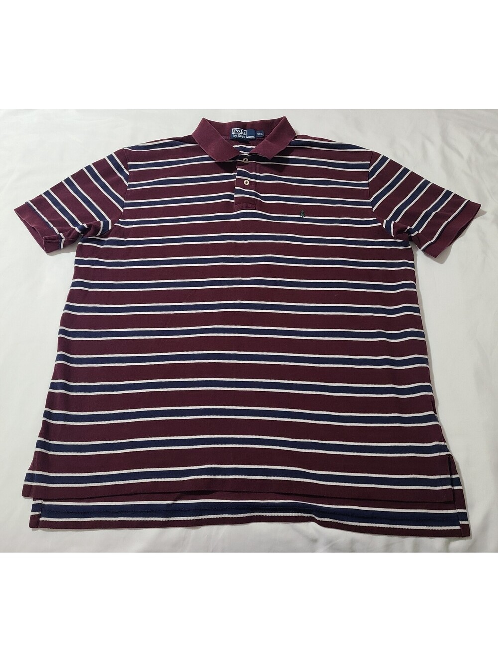 Ralph Lauren Polo SS Shirt  Mens Size 2XL Maroon Navy Striped  Embroidered Pony